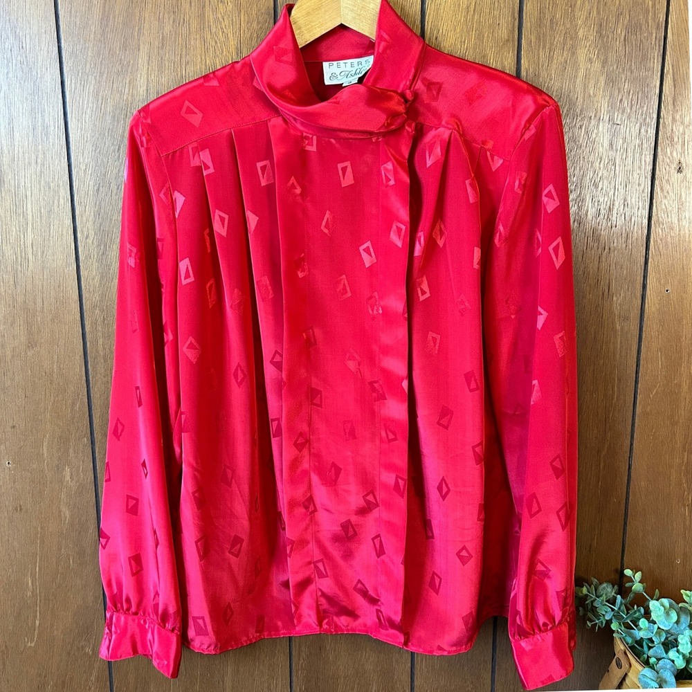 Vintage 90's Peters & Ashley‎ Red Diamond Pattern High Neck Retro Disco Indie